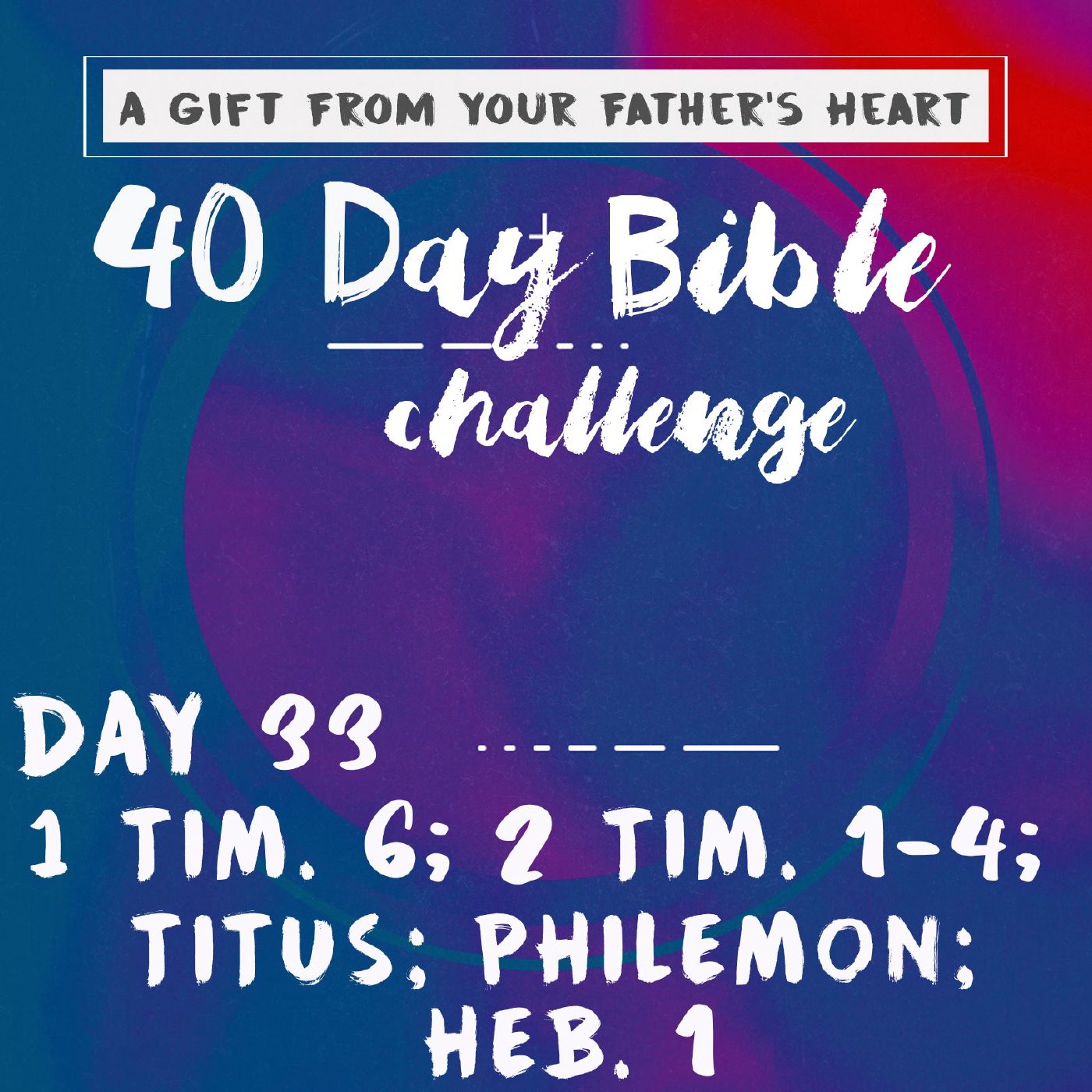 Day 33 - 1 Tim. 6; 2 Tim. 1-4; Titus; Philemon; Heb. 1 episode artwork